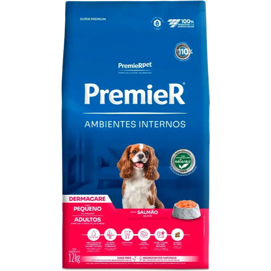 Ração Premier Ambientes Internos Dermacare Raças Pequenas Adultos Salmão 12 kg