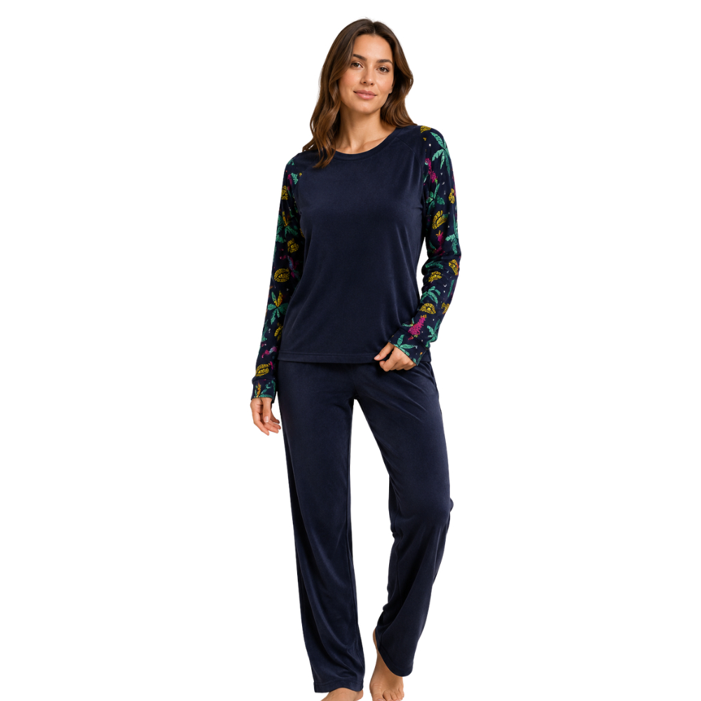 Pijama Feminino Longo De Frio Conjunto Calça Blusa Manga Comprida Estampada Inverno Confortável