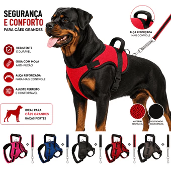 Peitoral para Cachorro Médio e Grande Porte com Guia Antipuxão | Pitbull, Doberman, Pastor e Rottweiler