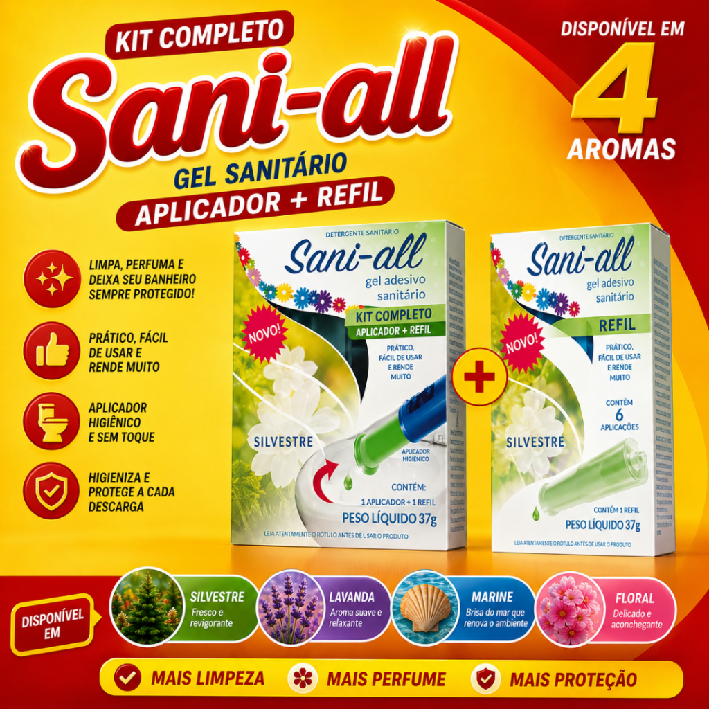 Gel Sanitário Sani All Aplicador + Refil 12 Aplicações Totais Vários Aromas