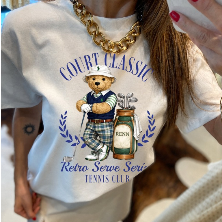 Camiseta Feminina Tshirt Urso elegante Estampa Premium Algodão Casual Confortável Tendência