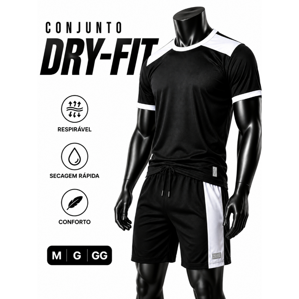 Conjunto Masculino Dry Fit Premium Academia Fitness Corrida Caminhada Camiseta Bermuda Esportiva