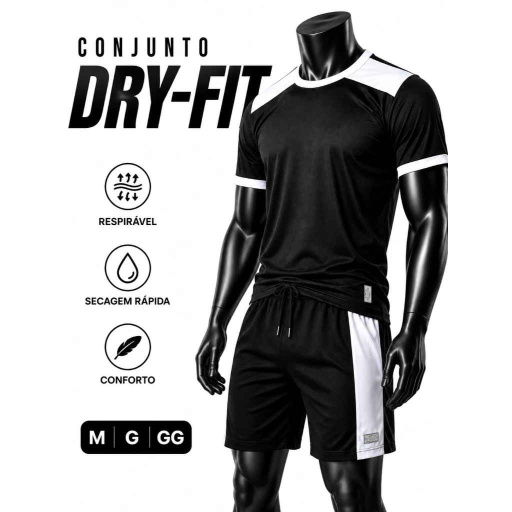 Conjunto Masculino Dry Fit Premium Academia Fitness Corrida Caminhada Camiseta Bermuda Esportiva — imagem 1