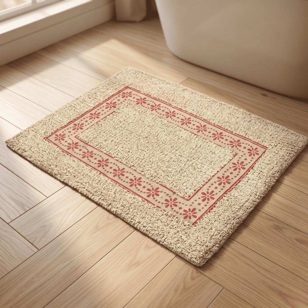 Tapete Delhi Decoração 40x60 Algodão Antiderrapante Flor Linha Home para Banheiro Quarto e Sala