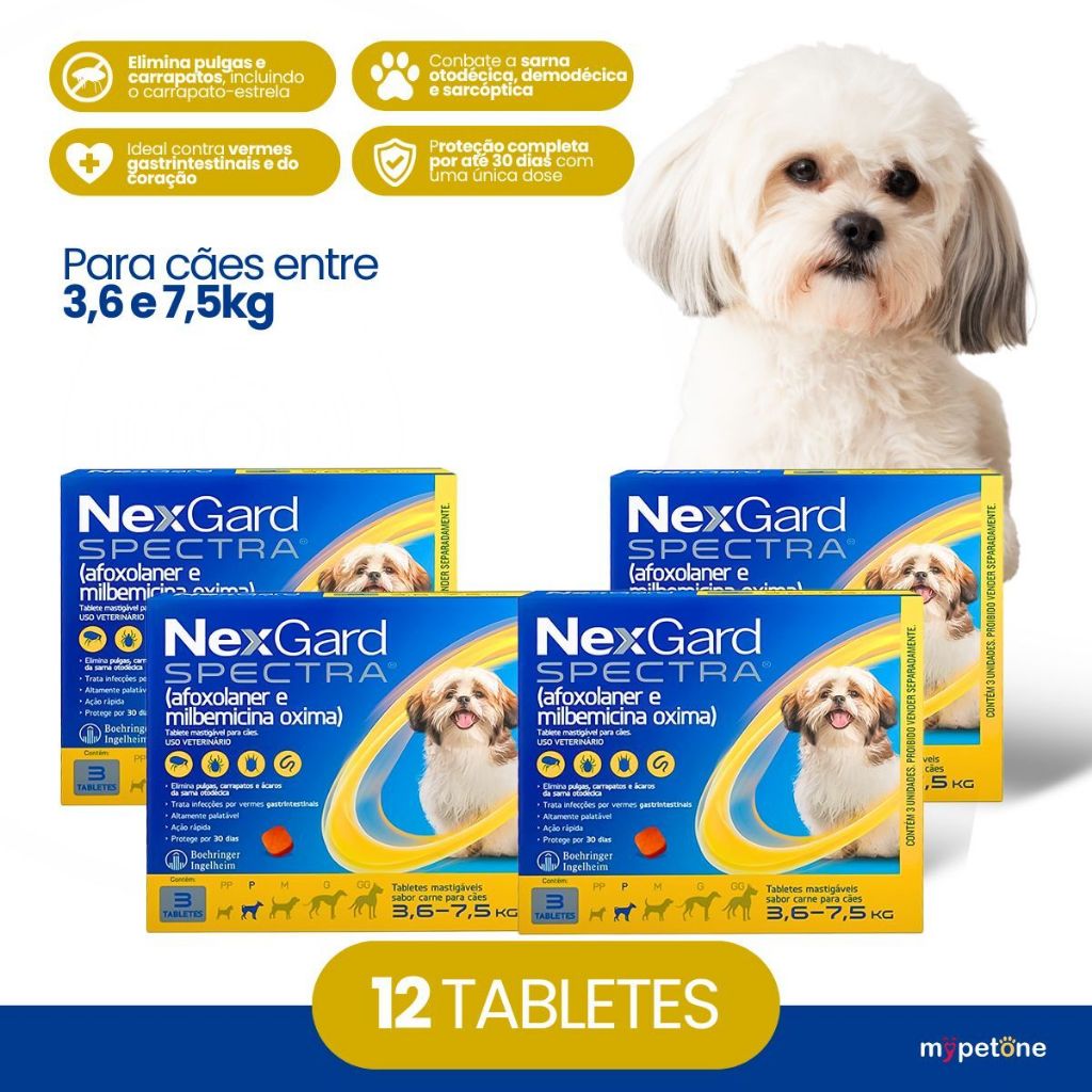 Kit 4 NexGard Spectra para Cães 3,6 a 7,5kg - 3 Tabletes