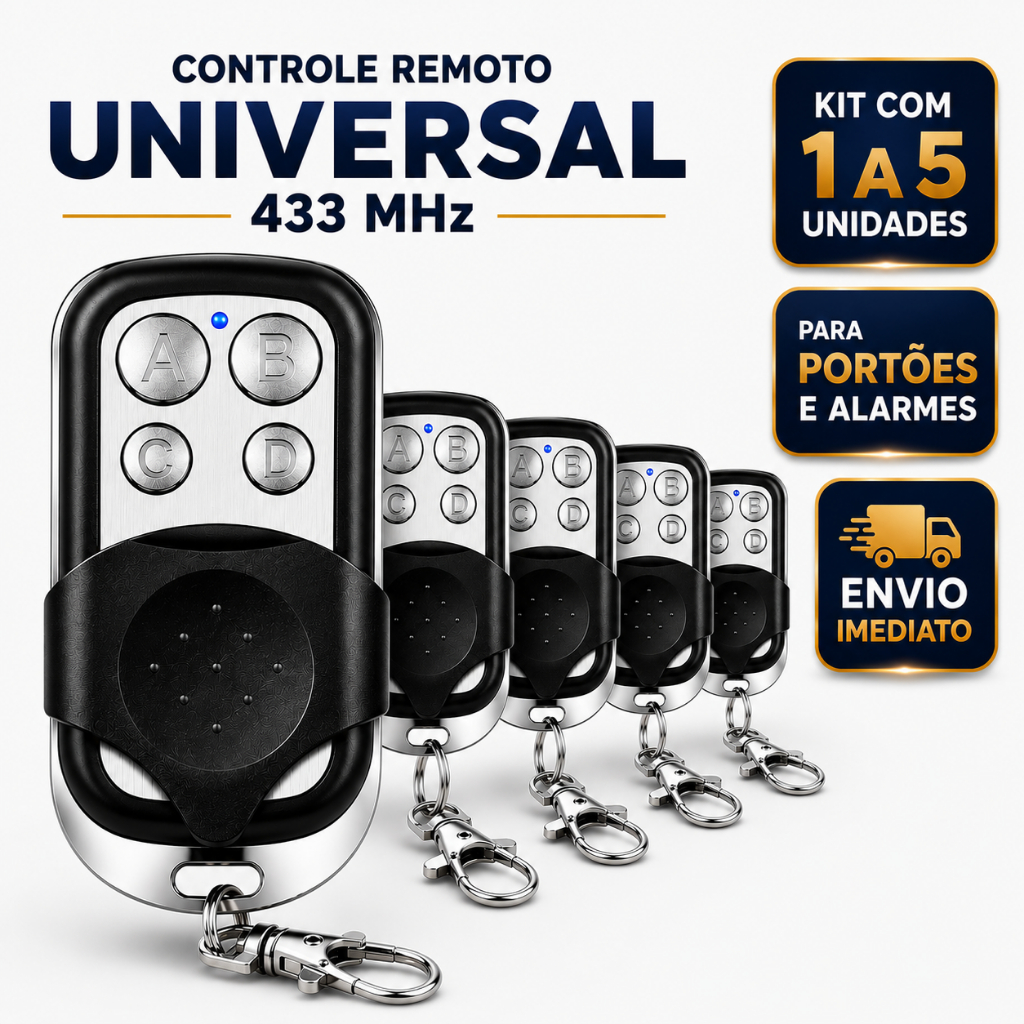 Controle Remoto Portão Eletrónico 433mhz Universal Automatico 4 Botões Alarme