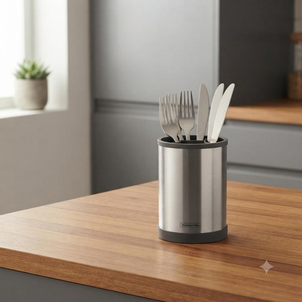 Porta Utensílios Giratório Tramontina Plurale Inox Organizador Suporte De Cozinh