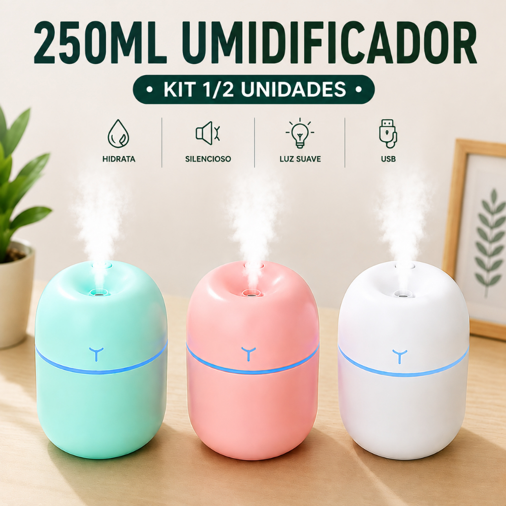 1/2 pcs Umidificador de Ar Portátil 250ml USB Difusor Silencioso com Neblina Intensa Casa Escritório