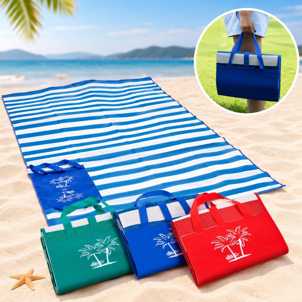 Esteira de Praia Dobrável 170x90cm com Alça Bolsa Portátil para Praia Camping Piquenique