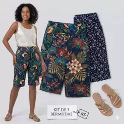 Bermuda Liganete Feminina Estampada Com Bolso M G GG Bermudas Malha Fria Confortável Plus Size Senhora Casual Kit Atacad