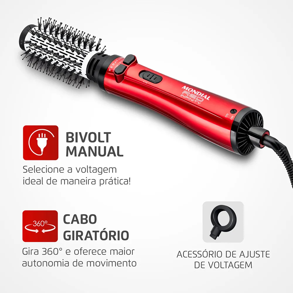 Escova Rotativa Mondial Red Infinity Keratin ERB-11-KR 1300W Bivolt