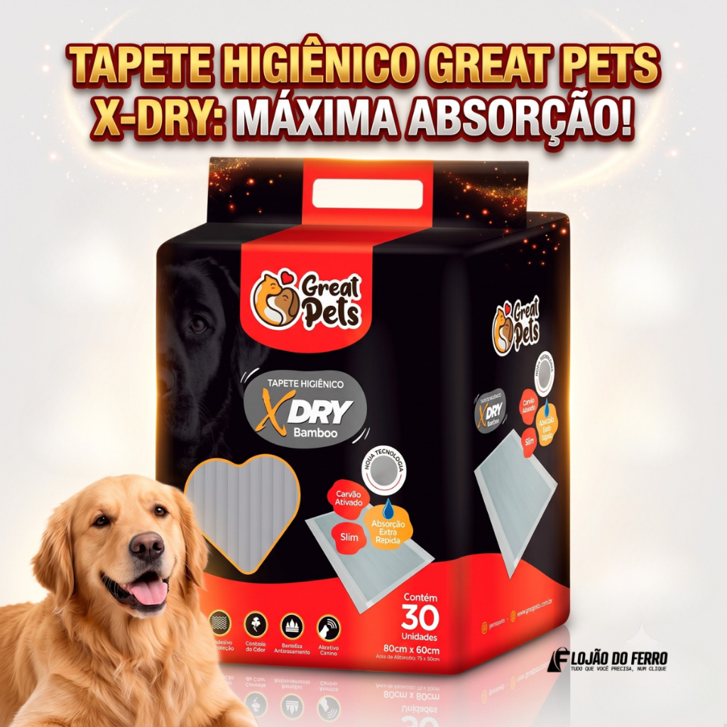 Tapete Higiênico Para Cães X-Dry 80x60cm 30unid Greats Pets + Brinde