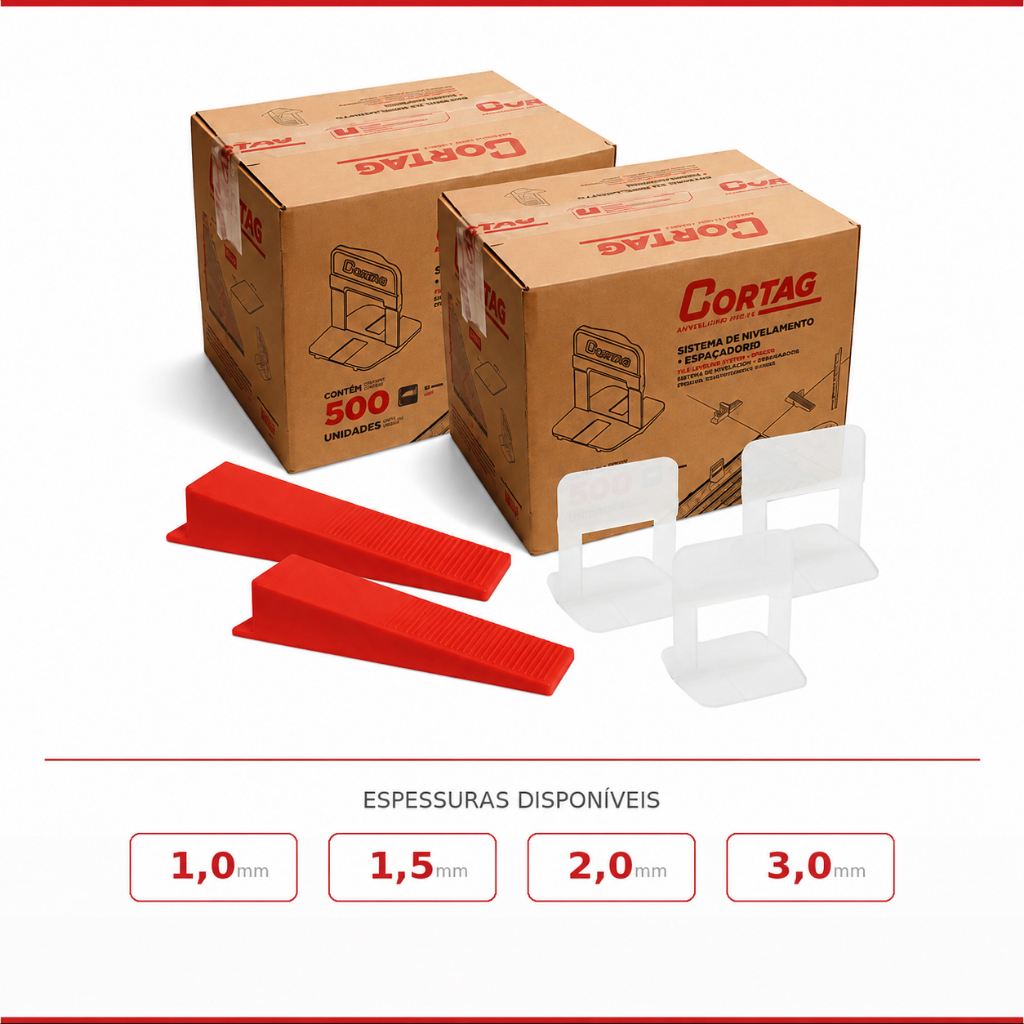 1000 Espaçador Nivelador +100 Cunhas Tradicional Cortag 1,0mm / 1,5mm / 2,0mm /