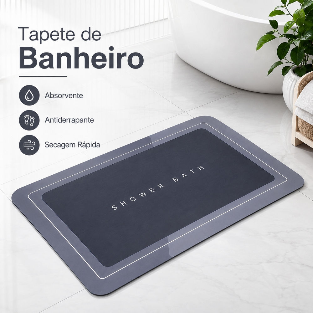 Tapete de Banheiro Absorvente Antiderrapante Secagem Rápida Macio Fácil de Limpar para Box Lavabo e Cozinha