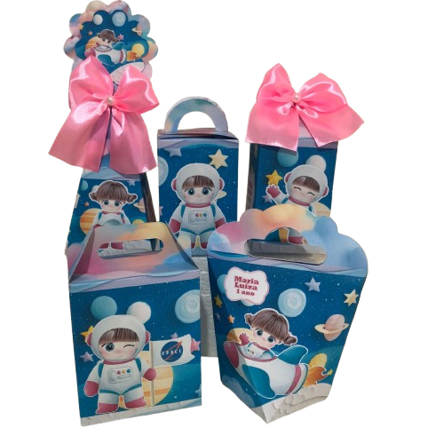 PEGUE E MONTE Kit de Caixinhas Personalizadas ASTRONAUTA MENINA Lembrancinhas Festa Mimos Infantil