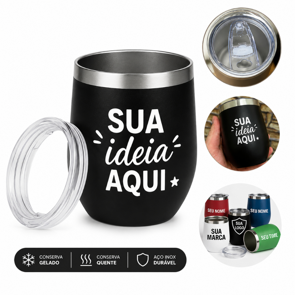 Copo Cuia Térmica Personalizada 360ml Inox Com Tampa Acrílica Gravação A Laser Presente Com Nome