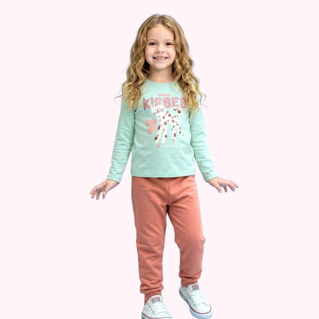 CONJUNTO INFANTIL BRANDILI MOLETOM PELUCIADO GATINHA KISSES TAMANHO 4 ANOS