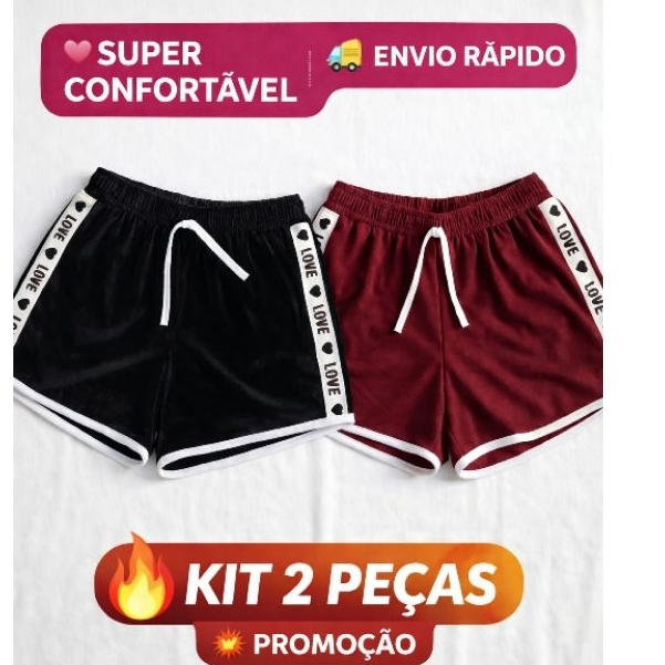 Kit Com 2 Short Shortinho Feminino Love Curto Veludo Confortável