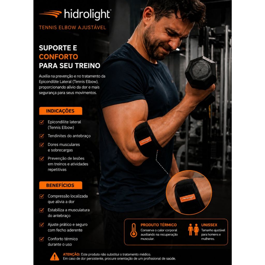 Tennis Elbow Ajustavel hidrolight tensor Epicondilite dores Neoprene - Unico Cinta Cotovelo — imagem 2 de 2