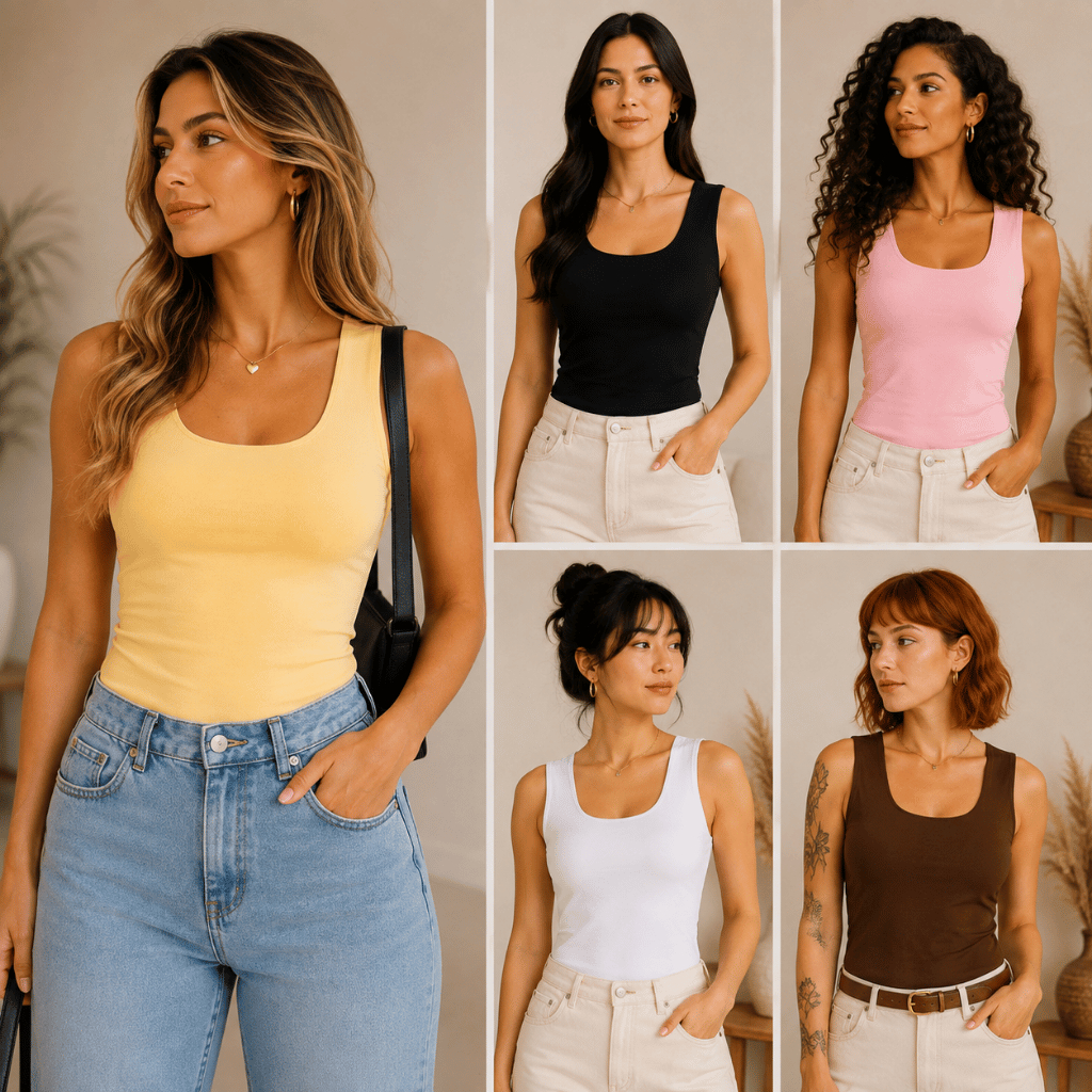Blusa Regata Decote Quadrado Básica Feminina Moda Blusinha Blogueira Tendência Elegante Premium Suplex Alça Larga