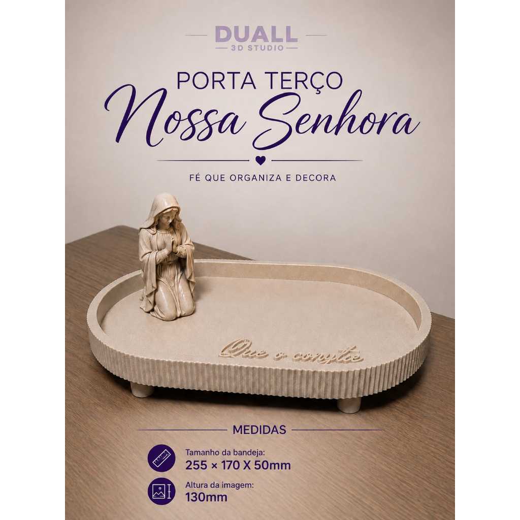 Porta Terço Nossa Senhora Decorativo Estatua Organizador Católico Religioso Bandeja