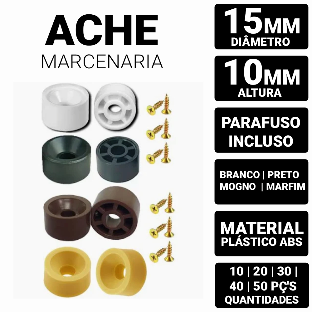 Kit 10, 20, 30, 40 e 50 Suporte de Prateleira 10x15 Redondo Branco ou Preto Bolinha para Móveis Armário Com Parafuso