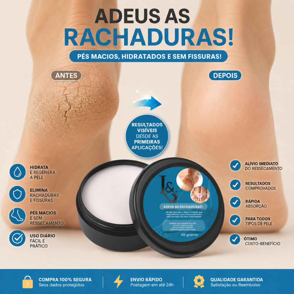 Creme Para Rachaduras nos Pés 150g L&Beauty Calcanhar Fissuras Ressecado Hidratação Intensiva Reparador