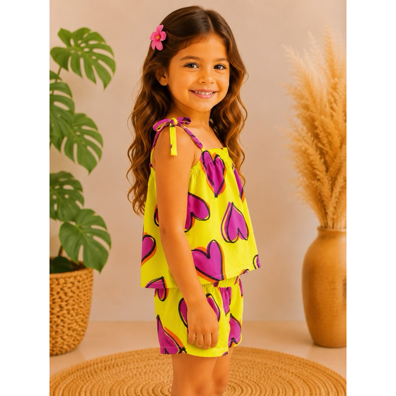 Conjunto Moda Estampa Roupa Infantil Menina Casual Short Blusa Bata Kit | ENVIO IMEDIATO | NÃO AMASSA