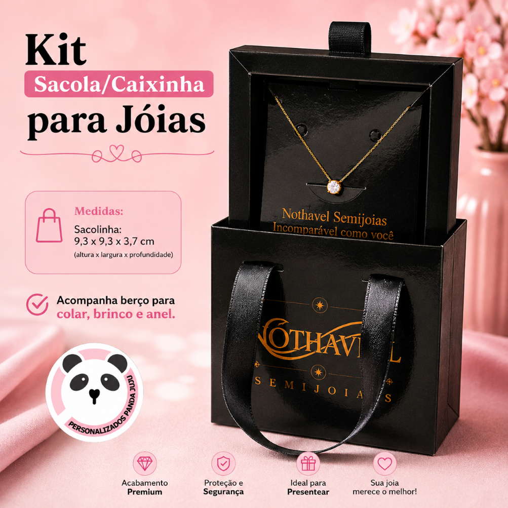 Kit Sacolinha/Caixinha Papel Fotográfico com Laminação para Joias e SemiJoias Personalizada - 9,3 x 9,3 x 3,7cm
