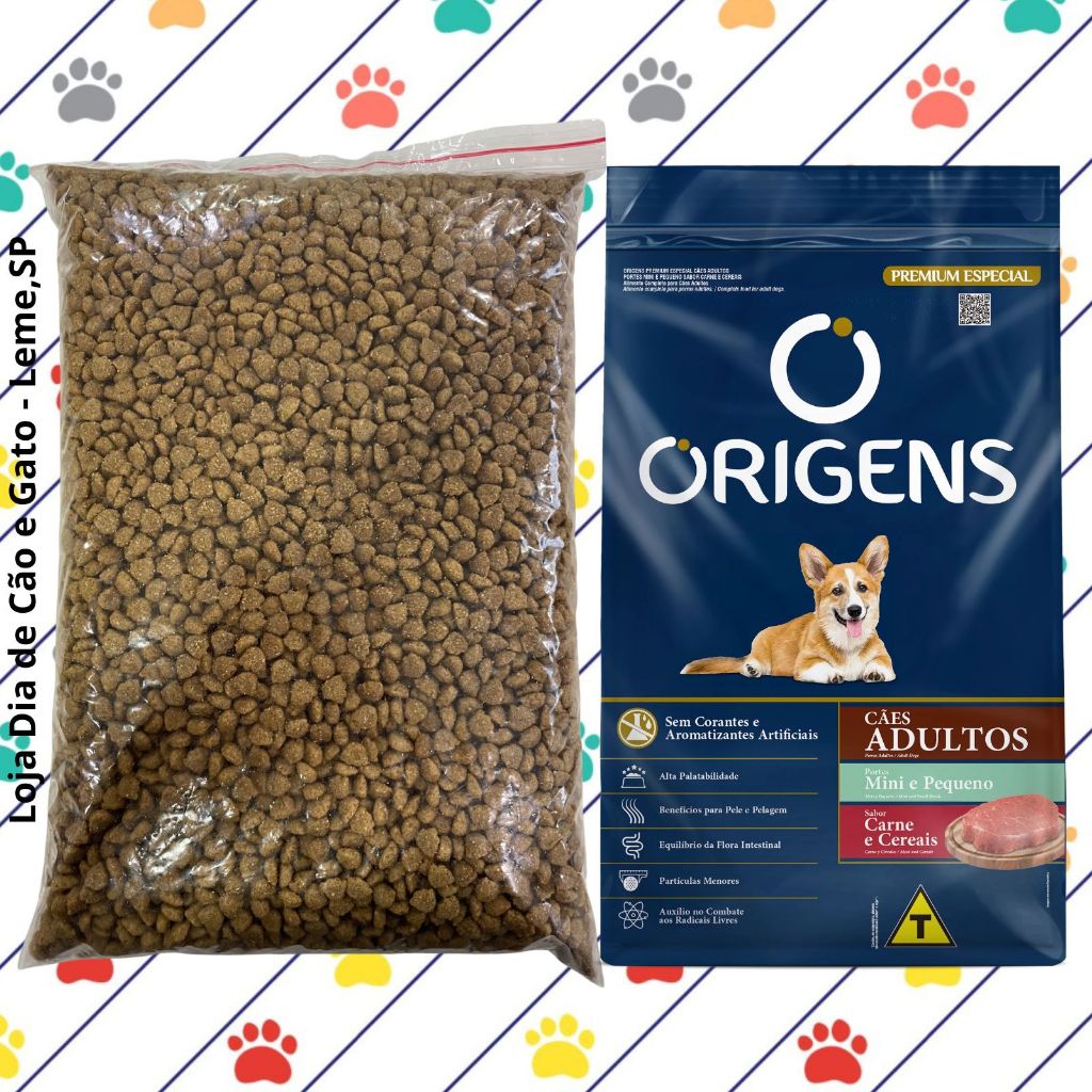 GRANEL 1KG CÃO - Ração Origens ADULTOS CARNE Premium Especial - Cachorros Mini e Pequeno Porte