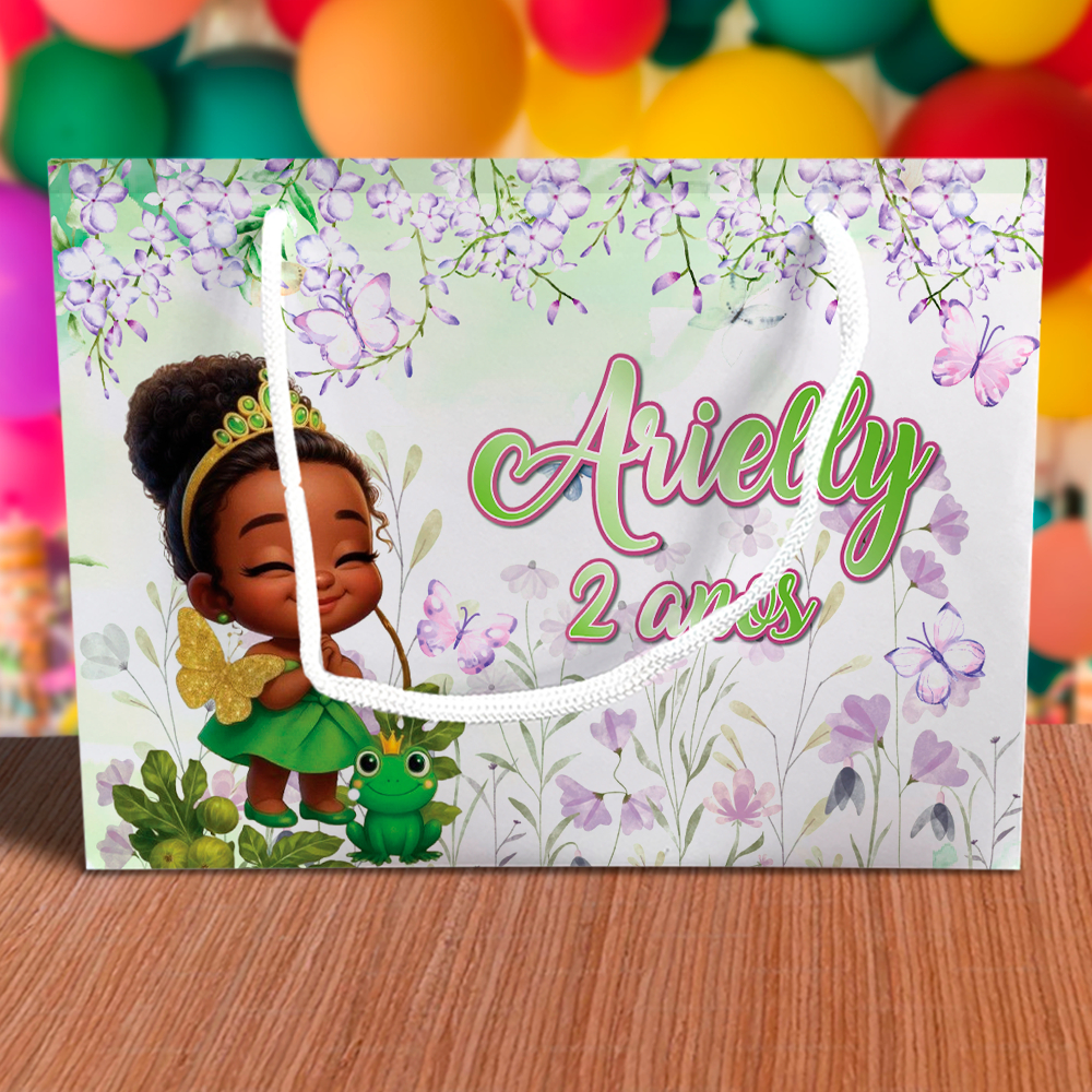 Sacolinha de Festa Princesa Tiana Baby Lembrancinha Personalizada Kit Festa Sacola Deitada Reta Princesas