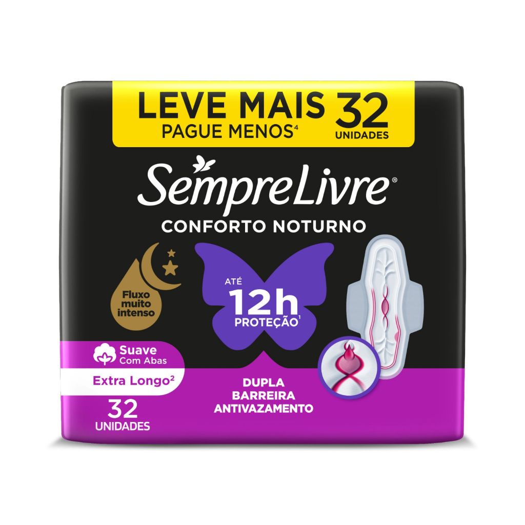 Sempre Livre® Conforto Noturno 32 unidades suave com abas