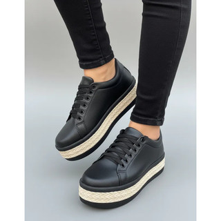 Tênis Casual Feminino Sola Alta Detalhe Sisal Estiloso e Confortável