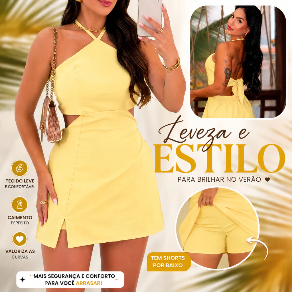 SUPER EM ALTA!! Macacão Feminino Vestido Macaquinho Curto Alfaiataria Gola Halter Alcinha Com Bojo — imagem 1