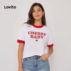 Lovito Camiseta Estampada Moda Contrastante Basica Feminina BRTSB843BRL873