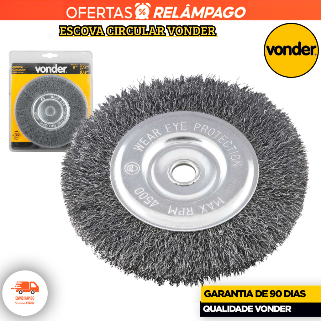 Escova circular 6" x 1/2" x 5/8" 152 mm x 12,7 mm x 15,9 mm VONDER OFERTA Premium Resistente