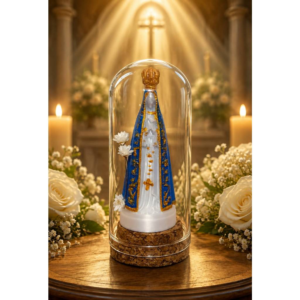 Kit 10 Imagem Nossa Senhora Aparecida Tubete de Vidro Lembrança de Casamento Batizado