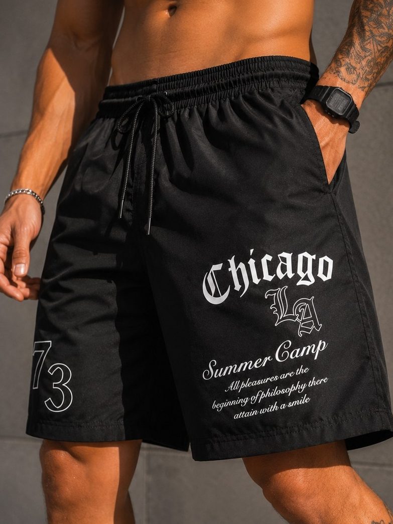 Bermuda Basquete Masculino Tactel Grosso Sem Elastano Preto Estampado Chicago LA 73 Streetwear