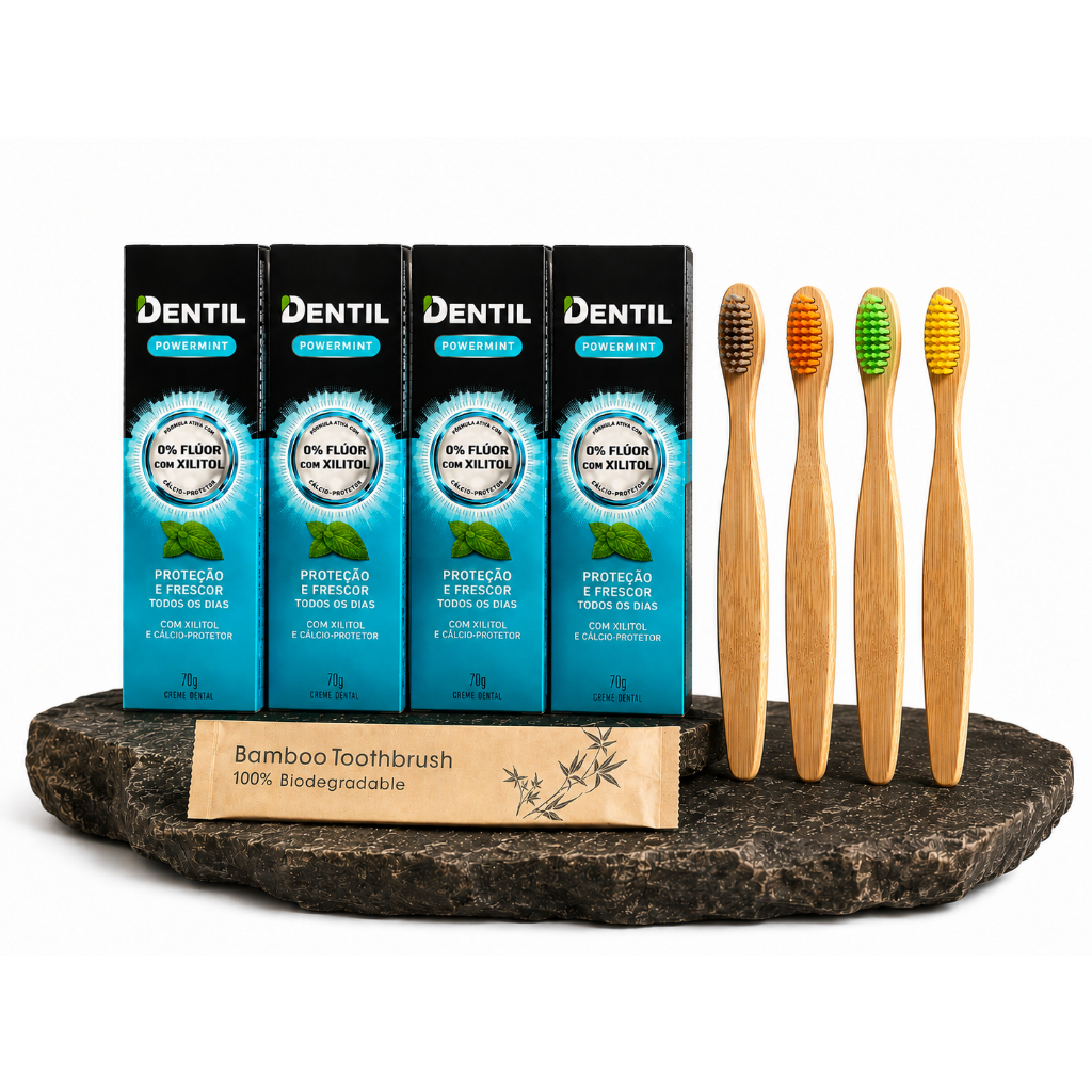kits 2/4 Creme Dental Sem Flúor + 1/2/4 Escova Ecológica de Bambu