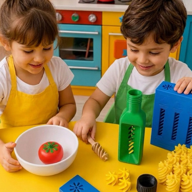 Kit Comidinha Macarrão Interativo Educativo Montessori Sensorial Coordenação Motora Cozinha Brinquedo Infantil Divertido