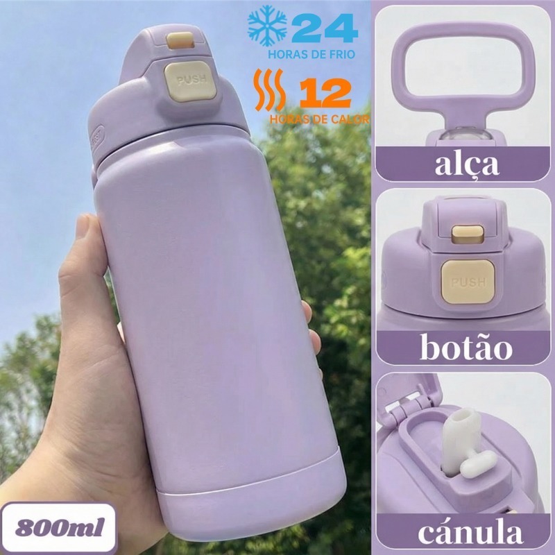 Garrafa Térmica 800ml inox Quente e Frio Alça Com palhinha Alça Copo térmico premium-XR-73