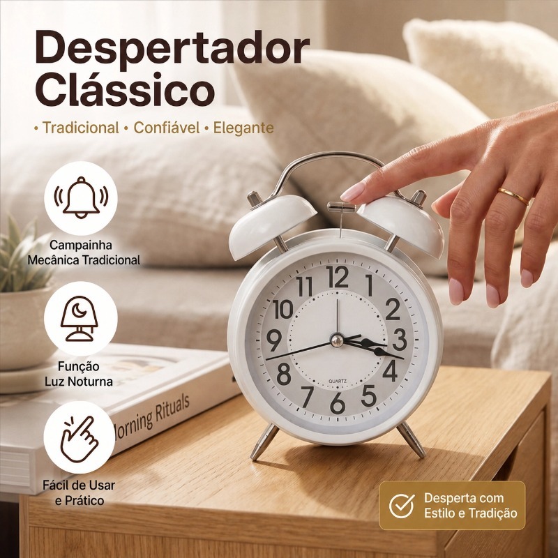 Despertador de mesa Com luz noturna em metal cor sólida estilo retrô super alto portátil a bateria Design Clássico - 636