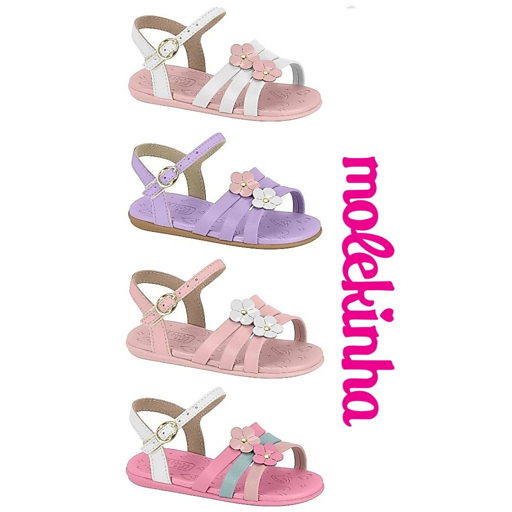 Sandália Infantil Menina Bebê Molekinha Flor Leve Rasteira Confortável 2743.102