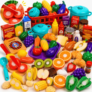 Cestinha Comidinhas Frutas Cortar Velcro Crec Crec Brinquedo Infantil Faz de Conta