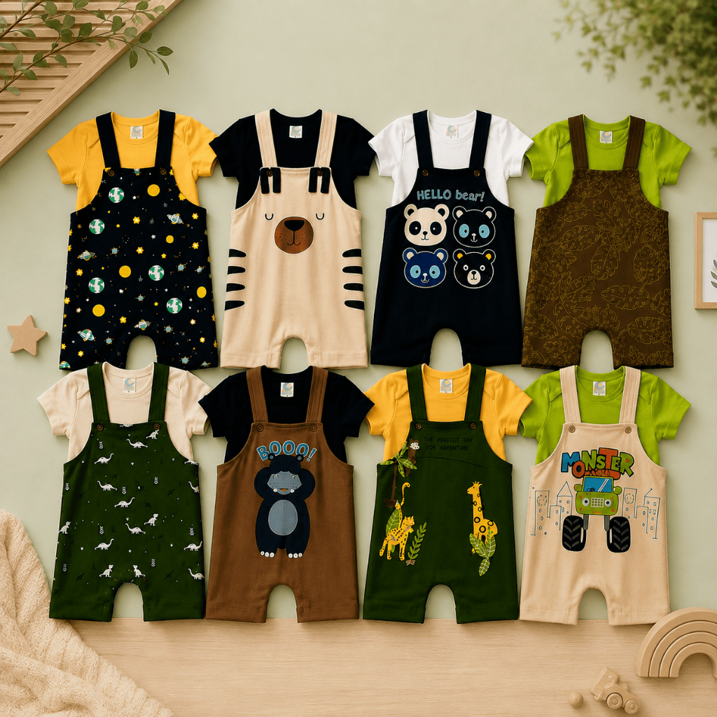 Kit 10 Peças Bebê Menino Algodão Sortidos Body/Jardineira Roupa Infantil Masculino Casual Estampado Com Alças Reguláveis