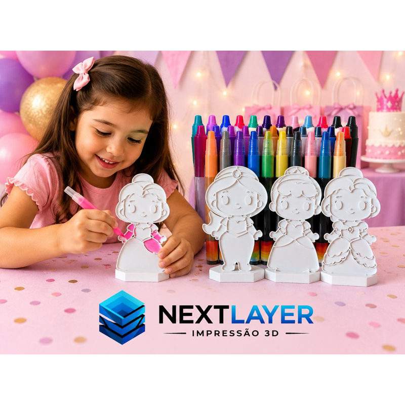 Princesas para Colorir 3D + Canetinhas | Lembrancinha Infantil Personalizada | Festa Princesas