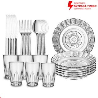 Aparelho de Jantar 30 Peças - 6 Pratos, 6 Copos 240ml e 18 Talheres