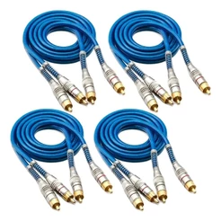Kit 4 Cabos Rca 1 Metro Tech One Blindado Azul Som Automotivo Processador Modulo