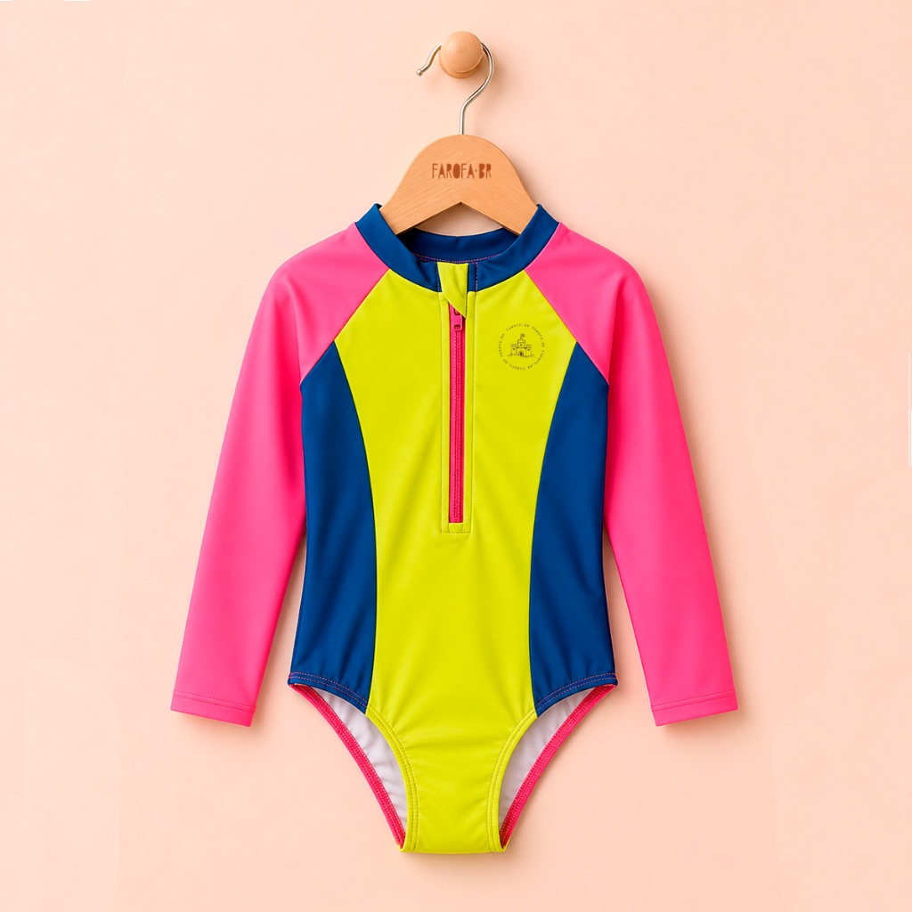 Maiô Infantil Praia UV Manga Longa