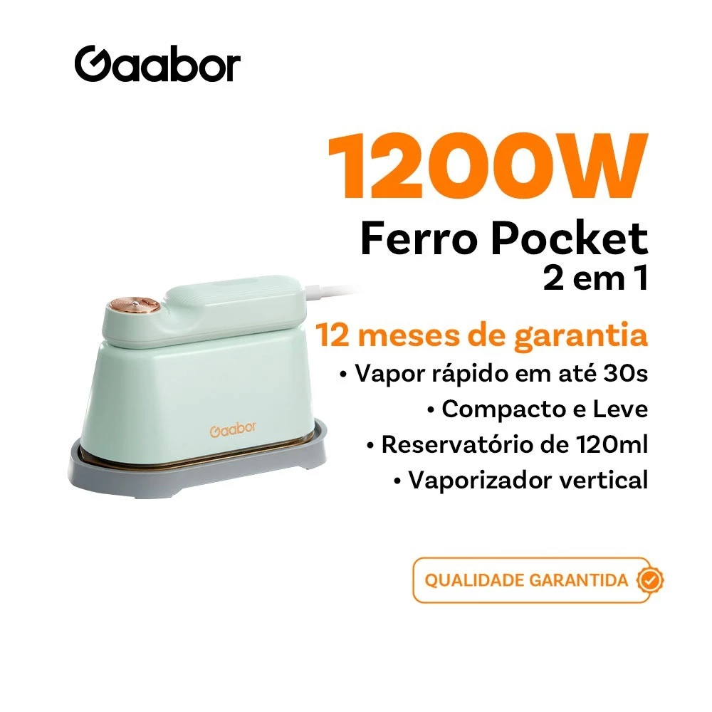 Gaabor Ferro com Vapor 1200W Seco/Molhado 2 em 1 Vaporizador Portátil Roupas HM-
